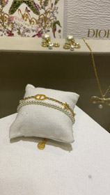 Dior gold diamond star pearl chain double bracelet-3704  